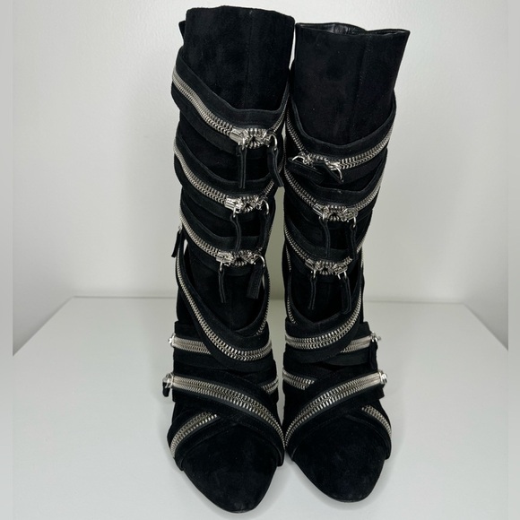 GIUSEPPE ZANOTTI X BALMAIN Suede Zippered High-Heeled Boots - Picture 3 of 6